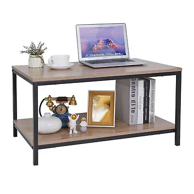 $43.58 • Buy Deep/Light Wood Coffee Table Shelf Storage Drawer Metal Feet Retro Style Home