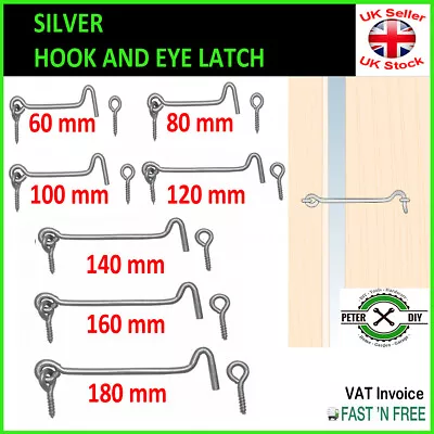 HOOK And EYE Galvanised Steel Cabin Latch Lock ShedGate Door Catch Silent Holder • £1.57