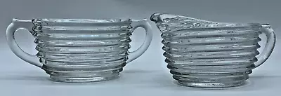 Vintage Anchor Hocking Manhattan Clear Creamer And Sugar Set Ribbed Glass Retro • $14