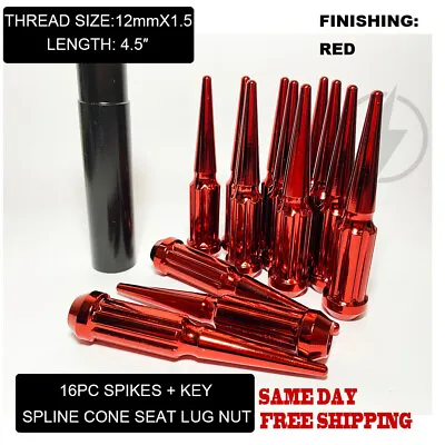 FIT MAZD 2 MIATA PROTEGE MX-5 4.5'' 7SPLINE SPIKE LUG NUTS 12x1.5 RED 16PC+KEY • $50.99