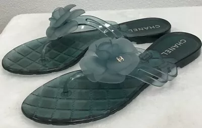 Chanel Blue Flat Jelly With Flower Thong Sandal Size 38 • £332.48