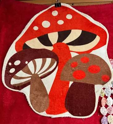 Mushroom Rug With Three Spotted Mushrooms In Bright Orange With Brown Tan Cream • $25