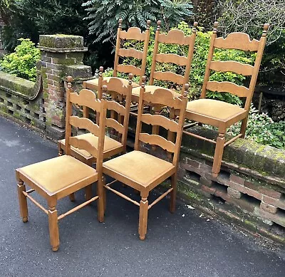 Set Of Six Vintage Oak Ladder Back Dining Chairs • £185