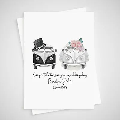 Personalised Campervan Wedding Card Congratulations Wedding Day Bride Groom • £3.99