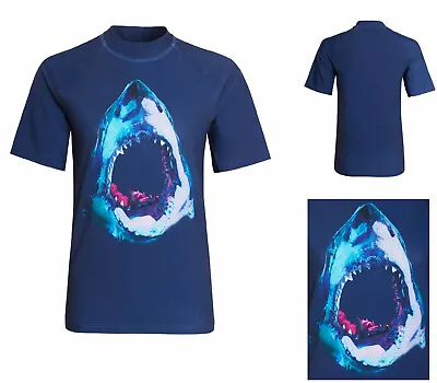 £5.95 • Buy Boys Sun Vests Swim Rash Protection Top UPF 50 T-Shirt Childrens Navy Blue Shark