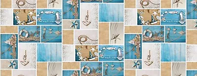 Patchwork Anchor Star Fish Nautical Sea Blue White Beach Pvc Vinyl Table Cloth • £6.70