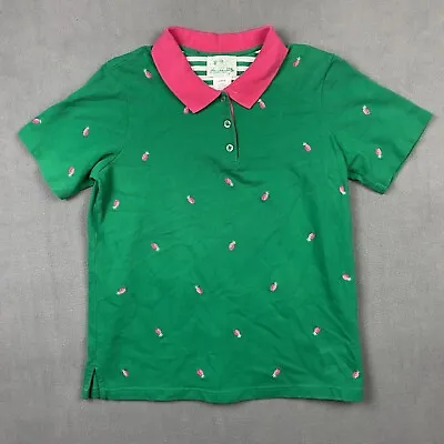 Quacker Factory Shirt Womens Large Green Pink Polo Embroidered Pineapples NWT • $15