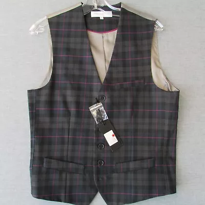 Haight & Ashbury Bank Vest Small Grey Tartan Waistcoat Check Sleeveless New Tags • $58.33