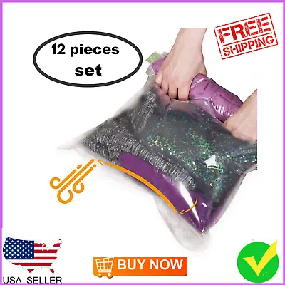 $16.95 • Buy Travel Space Saver Bags - No Vacuum Or Pump Needed - Luggage Accessories 12 Pack