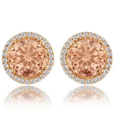 1/6ct Natural Diamond & Simulated Morganite Halo Stud Earrings 14K Rose Gold • $762.39