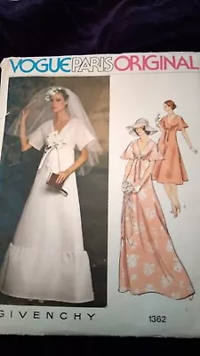 Vintage Vogue Paris Original Givenchy Bridal Dress Pattern 1362 Bust 38 • $30