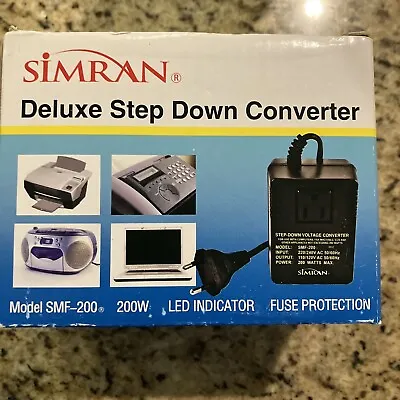 Simran SMF-200 Watt Deluxe Step Down Voltage Converter Int'l Travel AC 220V/240V • $13.99