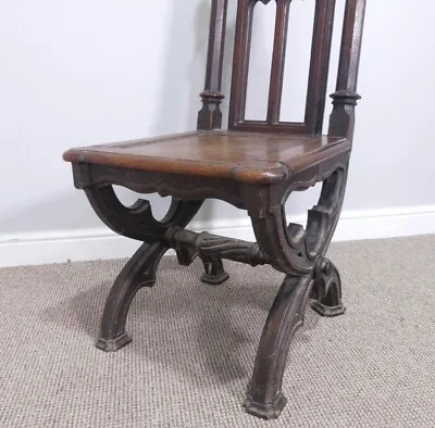 Fine Carved Neo Gothic Cathedra Library Desk English Church Chapel Throne Chair • £1999.99