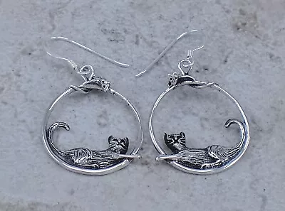 AMAZING .925 STERLING SILVER DANGLING CAT N MOUSE EARRINGS Style# E0951 • $17.99