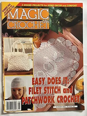 Magic Crochet Patterns Magazine 145 Aug 2003 Doilies Coasters Filet Patchwork ++ • $14.91