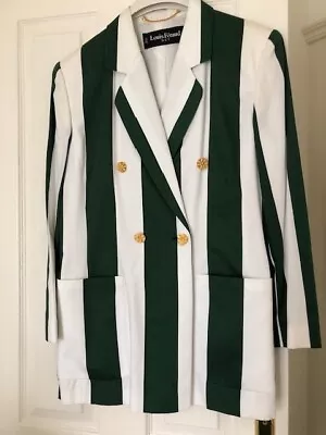 Louis Feraud Blazer Jacket Size 14 Dark Green And White Stripe Gold Buttons • £30