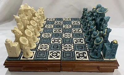 Vintage Unique Aztec Spanish Folding Chess Board Set Mexico Complete • $139.95