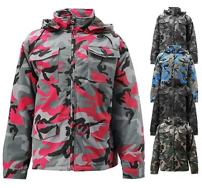 Men's Camo Army Hunting Removable Hood Quilted Insulated Heavyweight Jacket • $57.74