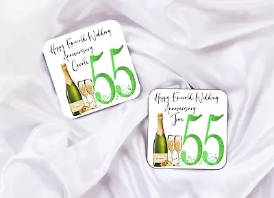 Personalised Emerald Wedding Anniversary Coaster Set 55th Anniversary Gift • £7.99