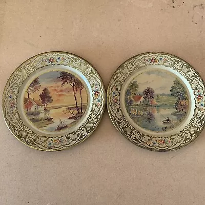 2 Vintage Collectible 8” Tin Plates Daher Decorated Ware Farmhouse • $9.99