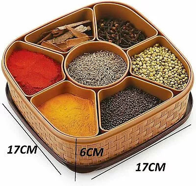 Indian 7 Spice Container Box Masala Dabba Box Plastic Spice Box With Spoon New • $19.94
