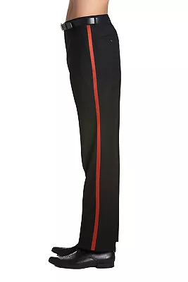 CONCITOR Men's TUXEDO Pants Flat Front With RED Satin Band Stripe Black Color 42 • $39.95