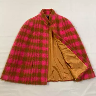 Vtg Mohair & Wool Cape Coat Mod 60s GoGo Hot Pink One Size Handwoven Ireland • $94