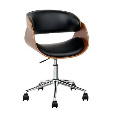 Artiss PU Leather Office Chair Wood Frame Retro Style Swivel Black • $183.95