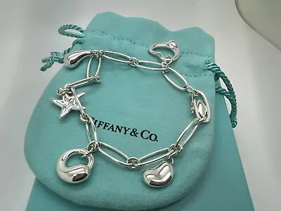 Tiffany Co Sterling Silver 5 Charm Elsa Peretti Star Heart Bracelet • $399.99