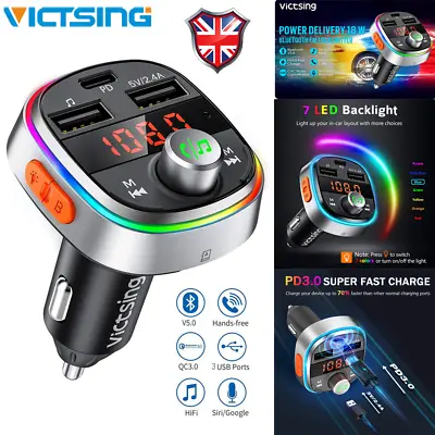 Bluetooth 5.0 FM Transmitter Handsfree 2*USB Charger Car Kit Radio Adapter Hot • £9.95