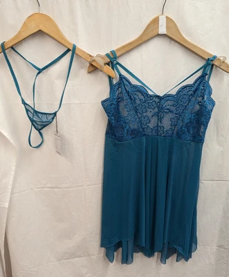 £6.99 • Buy Ladies GIORZIO Jade Green Floral Embroidered Negligee & G-string XL BNWT CG C50