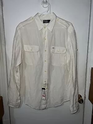 NWT Mens Vintage Polo Ralph Lauren Silk Linen L/S Button Up Shirt Off White Sz L • $49.50