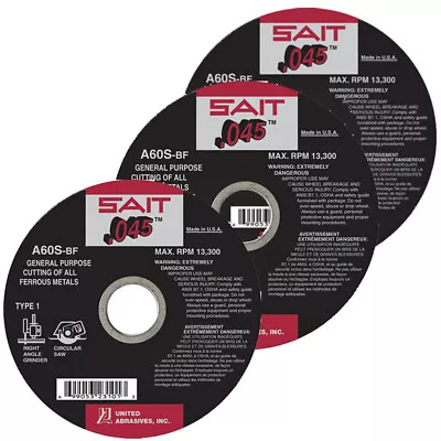 SAIT Cutting Wheel A60S-BF Type 1 (41) 6  X 7/8  Arbor Cut Off Wheel QTY 10 • $43.32