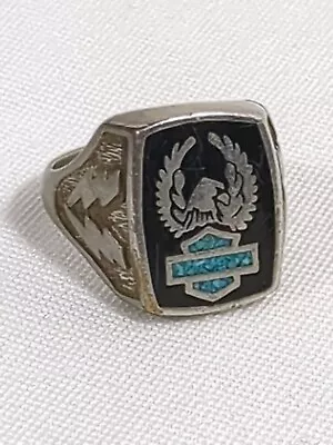 Vintage Harley Davidson Eagle Silver Tone Turquoise Ring Size 13? Men’s • $100