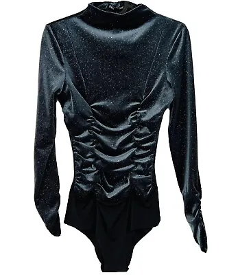 $34.99 • Buy Zara Velvet Bodysuit XS Ruched Front Blue Sparkle Glitter Party Festive Top NWT