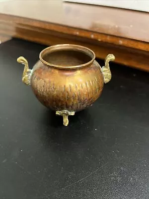 Vintage Miniature Copper Bowl W/Brass Handles & Feet Etched-2.25”x3” • $9.99