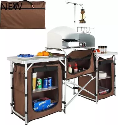 Camping Kitchen Table Folding Outdoor Cooking Table With Storage Carrying BagN • $85