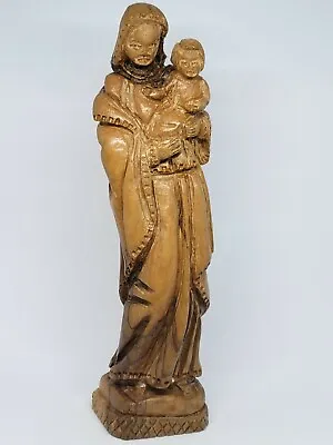 Vintage 10  Hand Carved Wood Madonna Mary Child Jesus Statue Figurine • $24.99