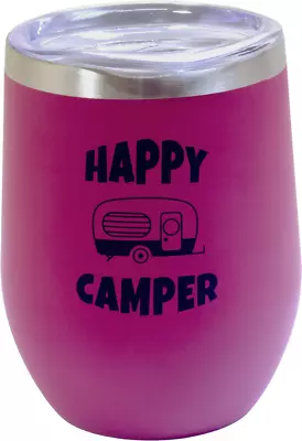  HAPPY CAMPER  Pink Keep Cup Insulated Hot Cold Drinks Caravan BOAT JAYCO PARTS • $21.95