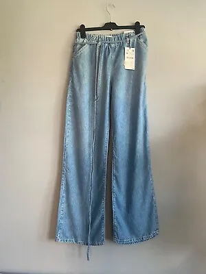 Zara Trf Jeans With Elastic Waistband Light Blue Size 38 Uk10 Bnwt • £29.99