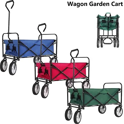 Foldable Pull Along Wagon Garden Trailer Hand Cart Utility Transport Trolley • £45.09