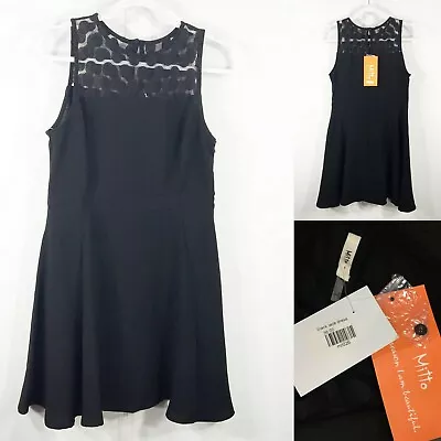 NWT Mitto L Dress Black Polka Dot Mesh Side Zipper Sleeveless Polyester • $24.95