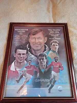 Manchester United Framed Picture 1993-1994 The Double Vintage Print Man Utd • £13