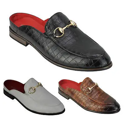 Mens Half Shoes Snakeskin Emboss Leather Smart Casual Open Back Slip On Shoes • £27.99