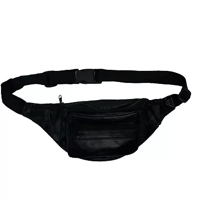 Vintage Leather Black Patchwork Fanny Pack Bum Waist Belt Bag Unisex Travel • $14.92