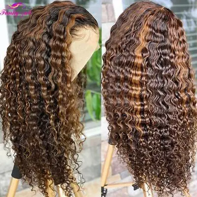 Highlight Curly Human Hair 13X4 Lace Frontal Wig 4/27 Ombre Lace Closure Wig • $171.35