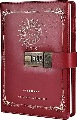 Constellation Leather Journal With Lock Zodiac Moon Sun Diary For Writing B6 N • $31.23