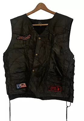 Canyon Creek Men's Black Genuine Leather Biker Vest - Size 4XL • $30