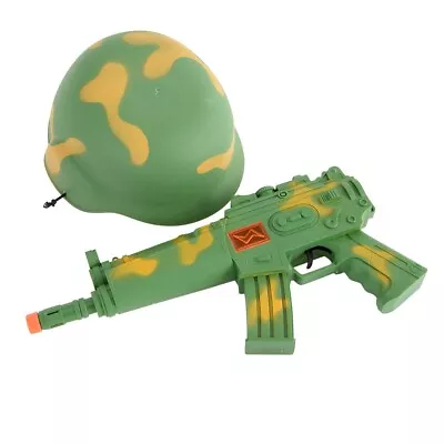 Army Military Kid Play Set Camoflauge Hard Hat Helmet And Toy Rifle Gun Dress Up • £7.99