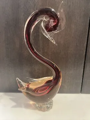 Vintage Sculpture Design Figure Gosling Glass Murano Submerged Clear & Red • $50